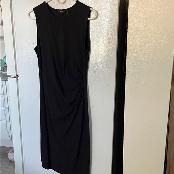 Theory Medium Black Cotton Modal Blend Midi Dress - Picture 1 of 6